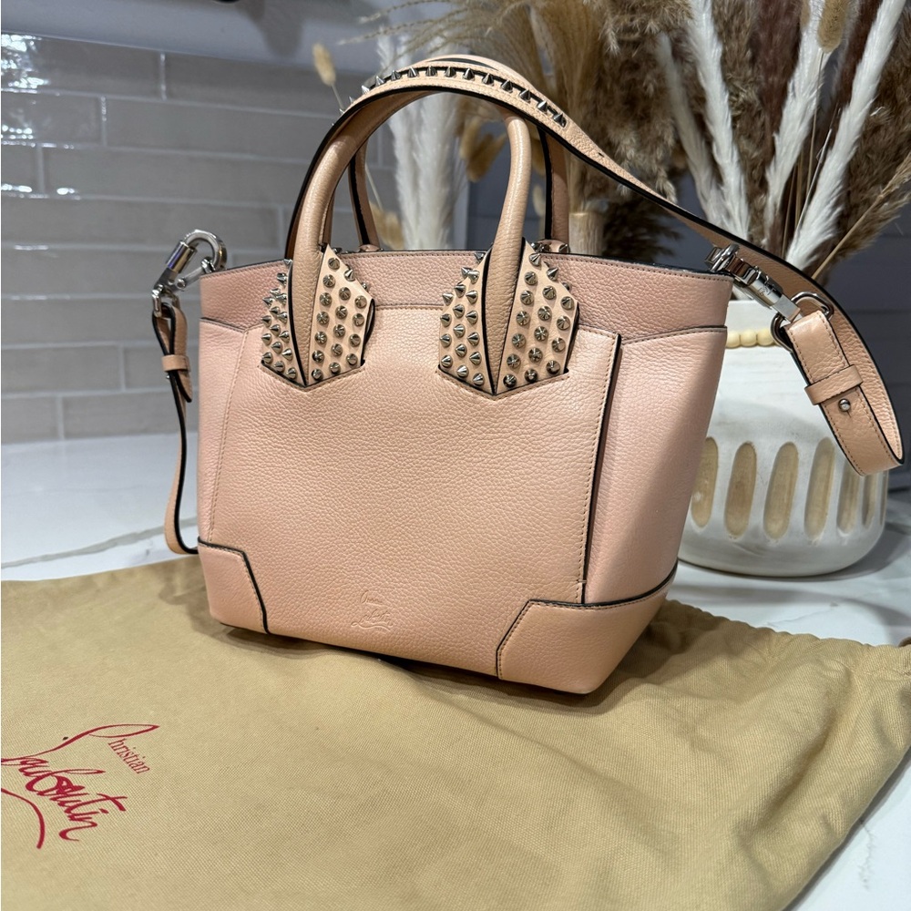 Christian Louboutin Eloise Small Studded Leather Tote Nude Beige Crossbody - Picture 4 of 17